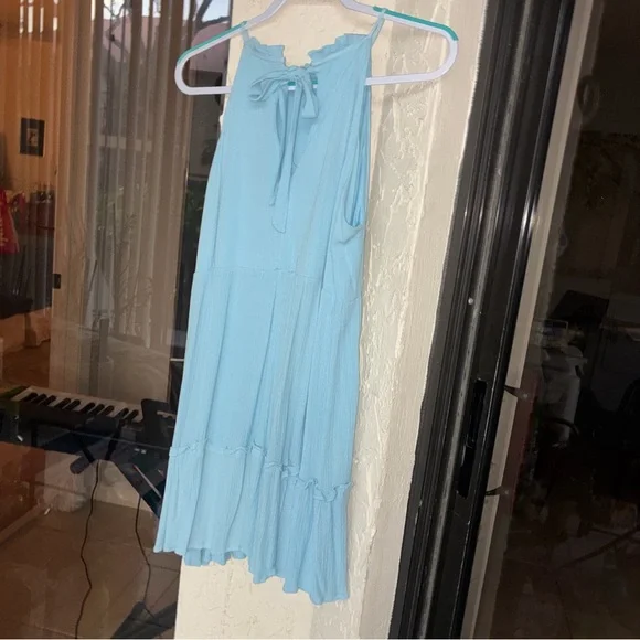 Blue Rain Sky Blue Tiered High Neck Ruffle Mini Dress - Size L - Picture 7 of 9